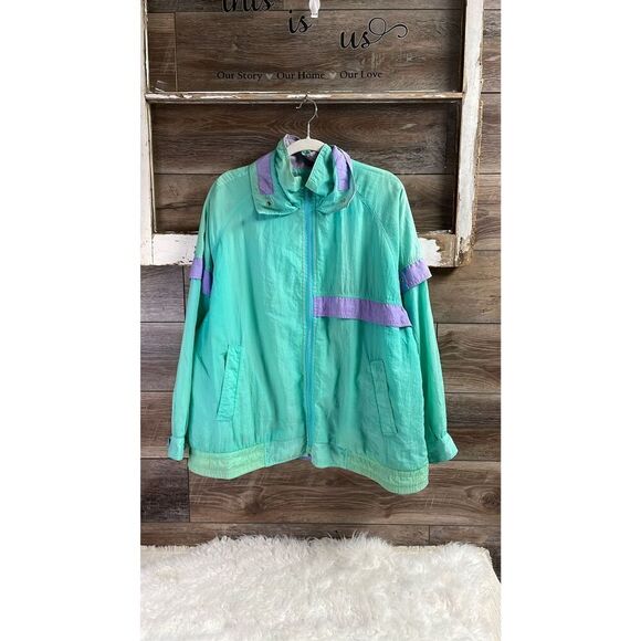BE IN THE CURRENT SEEN Vintage 1980s Teal Purple Nylon WindBreaker Jacket SZ 22 - Picture 4 of 14